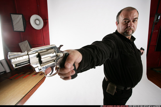 Old Chubby White Fighting with gun Standing poses Casual Men