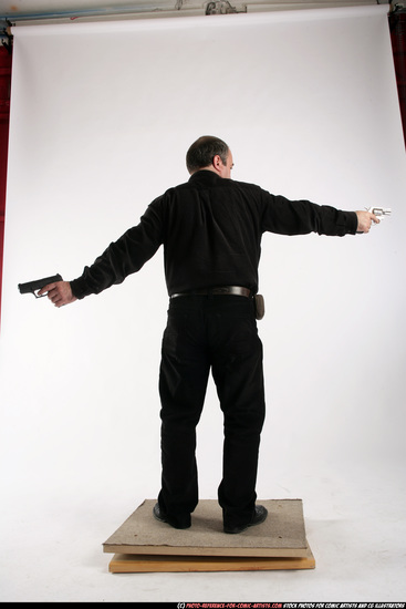 Old Chubby White Fighting with gun Standing poses Casual Men