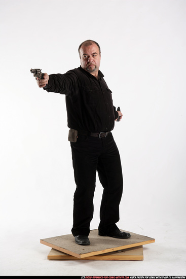 Old Chubby White Fighting with gun Standing poses Casual Men