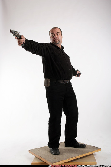 Old Chubby White Fighting with gun Standing poses Casual Men