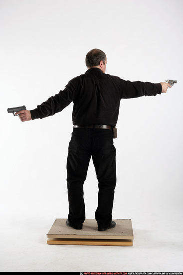 Old Chubby White Fighting with gun Standing poses Casual Men