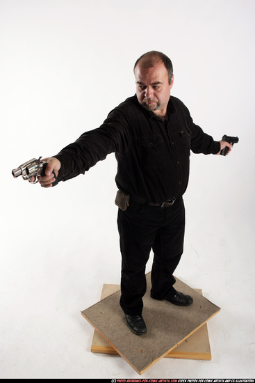 Old Chubby White Fighting with gun Standing poses Casual Men