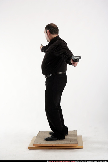 Old Chubby White Fighting with gun Standing poses Casual Men