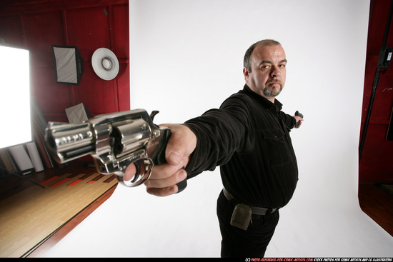 Old Chubby White Fighting with gun Standing poses Casual Men