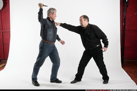 Old Chubby White Fighting with knife Fight Casual Men