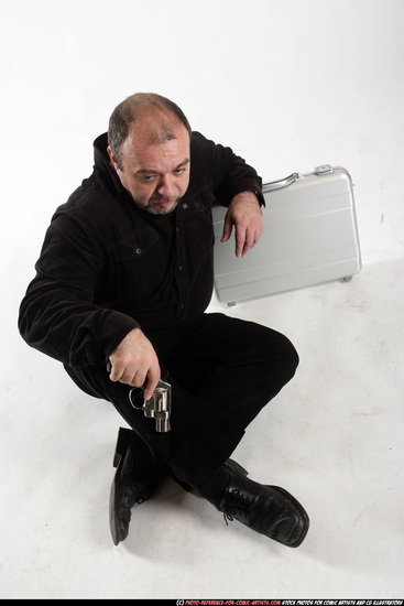 Man Old Chubby White Martial art Kneeling poses Casual