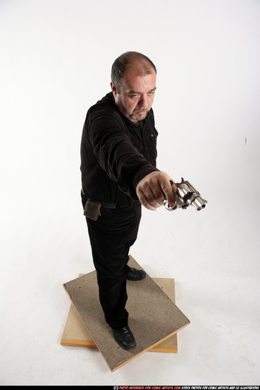 Man Old Chubby White Fighting with gun Standing poses Casual