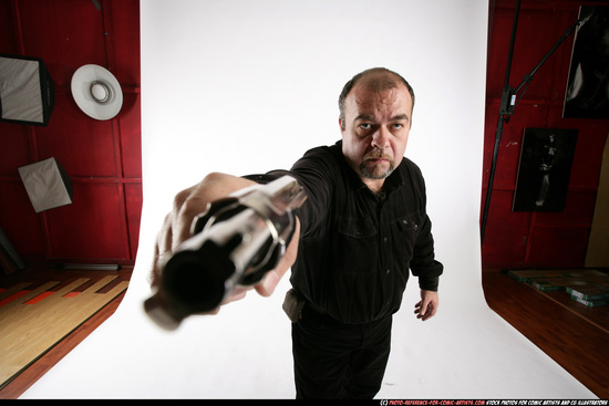 Man Old Chubby White Fighting with gun Standing poses Casual