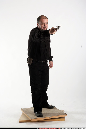 Man Old Chubby White Fighting with gun Standing poses Casual