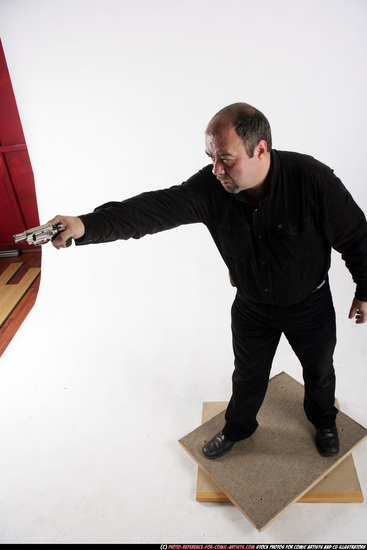 Man Old Chubby White Fighting with gun Standing poses Casual