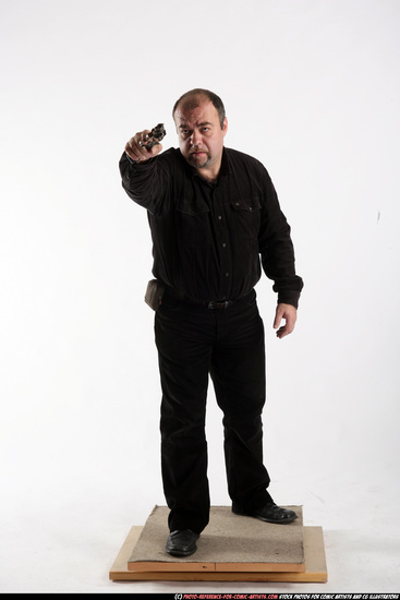 Man Old Chubby White Fighting with gun Standing poses Casual