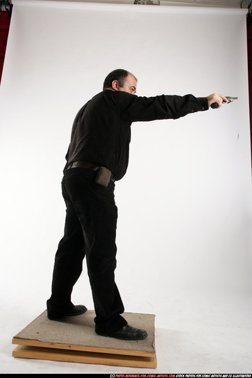 Man Old Chubby White Fighting with gun Standing poses Casual