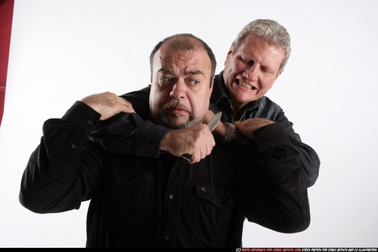 Old Chubby White Fighting with knife Standing poses Casual Men