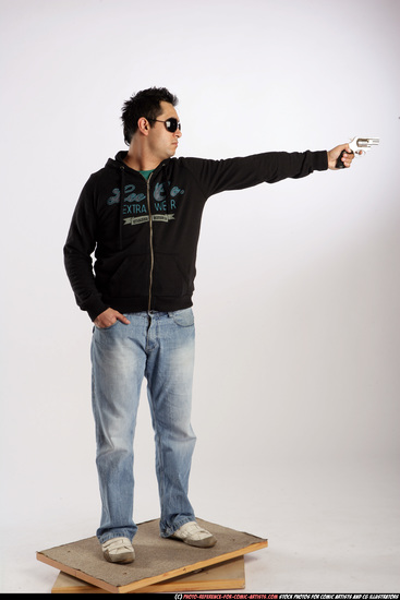 Man Adult Average Black Fighting with gun Standing poses Sportswear