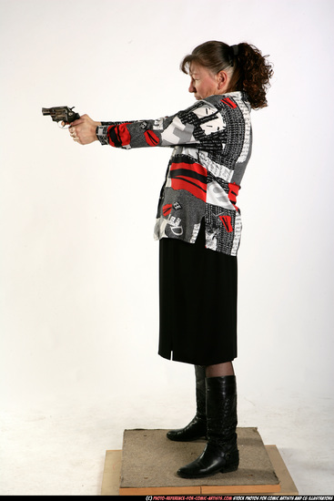 Woman Old Average White Fighting with gun Standing poses Casual