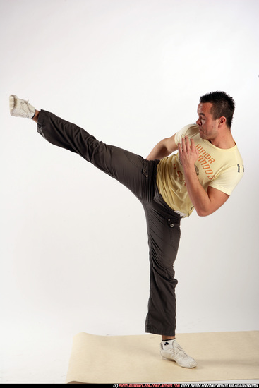 Man Adult Athletic White Kick fight Moving poses Sportswear