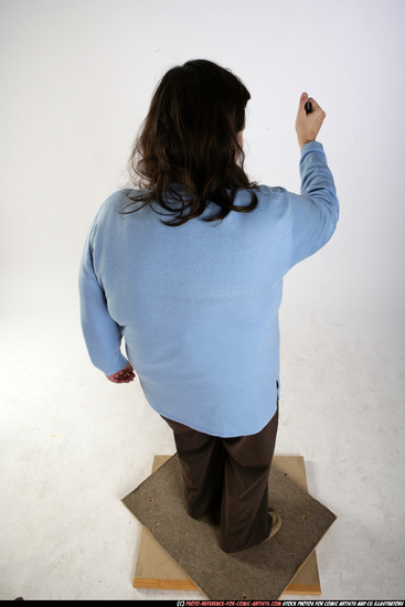 Woman Old Chubby White Fighting with knife Standing poses Casual