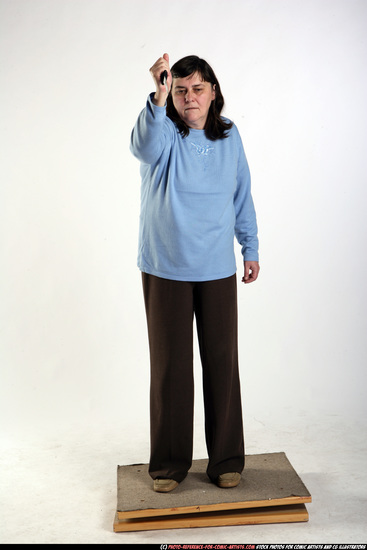 Woman Old Chubby White Fighting with knife Standing poses Casual