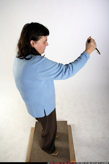 Woman Old Chubby White Fighting with knife Standing poses Casual