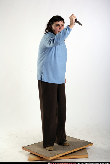 Woman Old Chubby White Fighting with knife Standing poses Casual