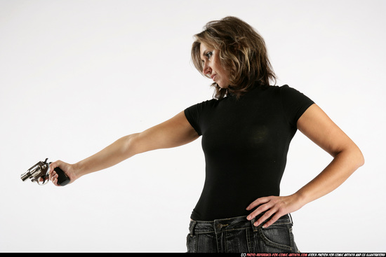 Woman Adult Average White Fighting with gun Standing poses Casual