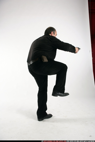 Man Old Chubby White Fighting with gun Standing poses Casual