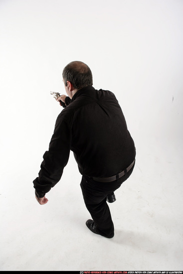 Man Old Chubby White Fighting with gun Standing poses Casual