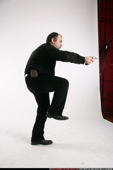 Man Old Chubby White Fighting with gun Standing poses Casual