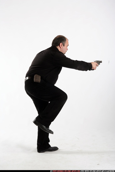 Man Old Chubby White Fighting with gun Standing poses Casual