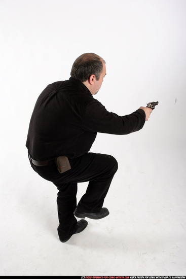 Man Old Chubby White Fighting with gun Standing poses Casual