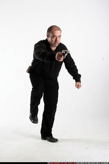 Man Old Chubby White Fighting with gun Standing poses Casual