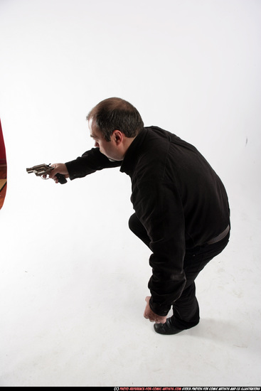 Man Old Chubby White Fighting with gun Standing poses Casual