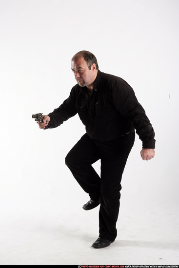 Man Old Chubby White Fighting with gun Standing poses Casual