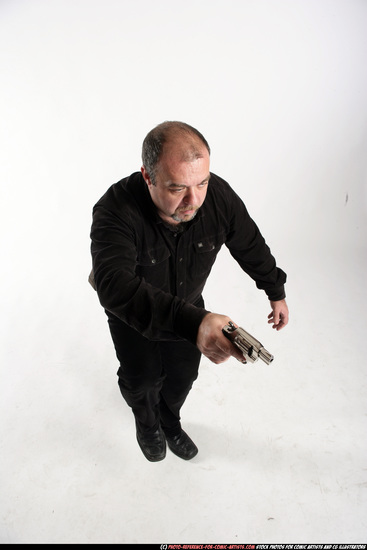 Man Old Chubby White Fighting with gun Standing poses Casual