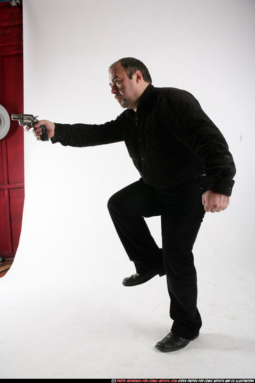 Man Old Chubby White Fighting with gun Standing poses Casual