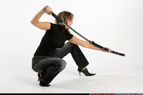 Woman Adult Average White Martial art Kneeling poses Casual