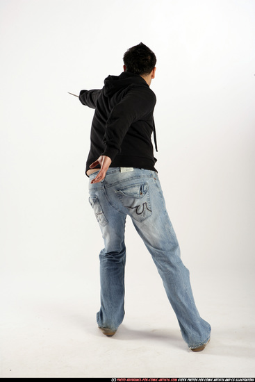 Man Adult Average Black Fighting with knife Standing poses Sportswear