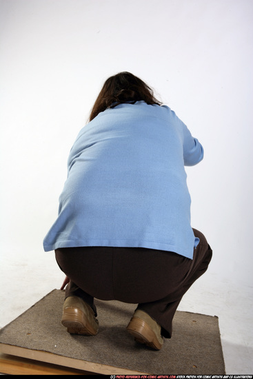 Woman Old Chubby White Martial art Kneeling poses Casual