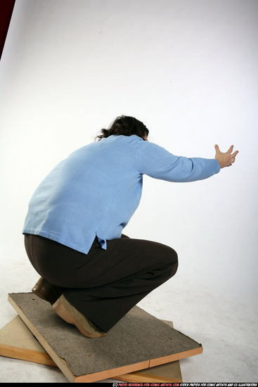 Woman Old Chubby White Martial art Kneeling poses Casual