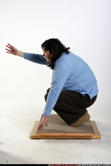 Woman Old Chubby White Martial art Kneeling poses Casual