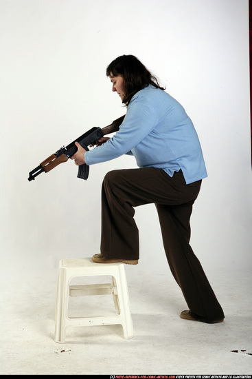 Old Chubby White Fighting with submachine gun Standing poses Casual