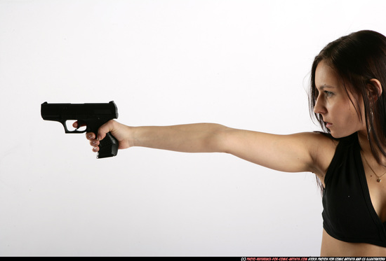 Woman Young Athletic White Fighting with gun Standing poses Sportswear