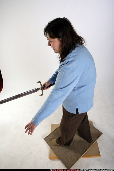 Woman Old Chubby White Fighting with sword Standing poses Casual