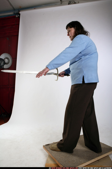 Woman Old Chubby White Fighting with sword Standing poses Casual