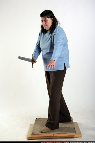 Woman Old Chubby White Fighting with sword Standing poses Casual