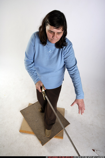 Woman Old Chubby White Fighting with sword Standing poses Casual