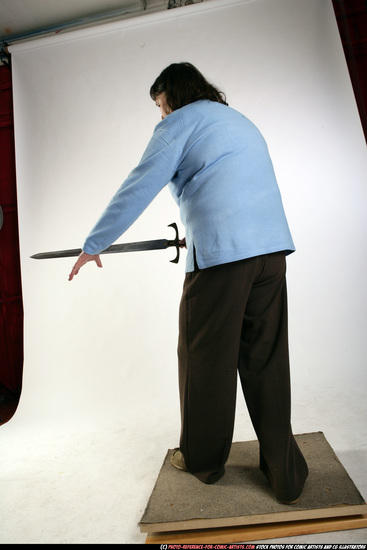 Woman Old Chubby White Fighting with sword Standing poses Casual