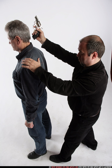 Old Chubby White Fighting with gun Standing poses Casual Men