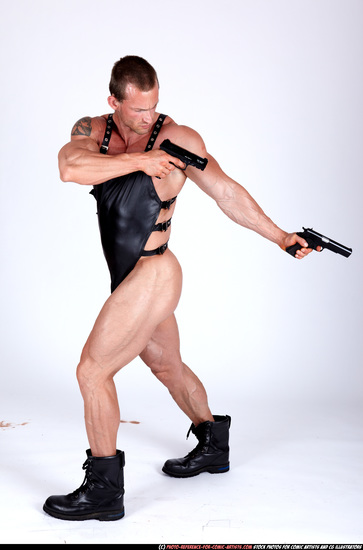 Man Adult Muscular White Fighting with gun Standing poses Casual