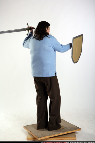 Woman Old Chubby White Fighting with sword Standing poses Casual